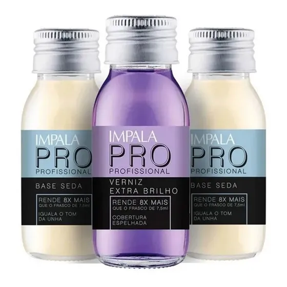 Kit Impala Pro 02 Base Seda+ 01 Verniz Extra Brilho 60ml
