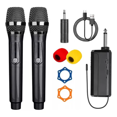 Micrófono Inalámbrico Profesional Karaoke Kit 2pcs Color Gris
