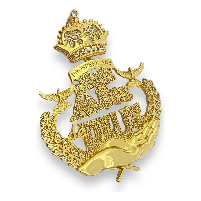 Pingente Nas Mãos De Deus Banhado A Ouro 18k Luxo