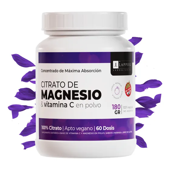 Magnesio Citrato + Vitamina C En Polvo Lappiel X 180g 2 Meses Sabor Naranja