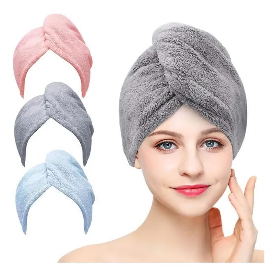 3 Toallas De Rápido Secado Toalla Cabello Microfibra Gorro B Color Paq 1