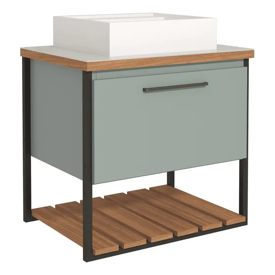 Gabinete Suspenso Para Banheiro 60cm Com Cuba Metalon Mgm