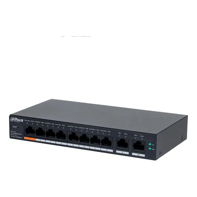 Switch Poe 8 Ptos Inteligente 60watts 2 Ptos Uplink 4.8gbps Dahua DH-CS4010-8ET-60