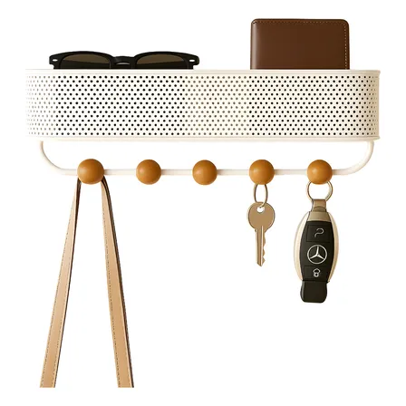 Chaveiro De Parede Com Cesto E 5 Ganchos Lumai Porta Chave Com Dupla Instalação Cabideiro Cor Branco Suporte Chaves Cabide De Parede Para Hall Sala Escritorio Quarto Pendurar Pendurador