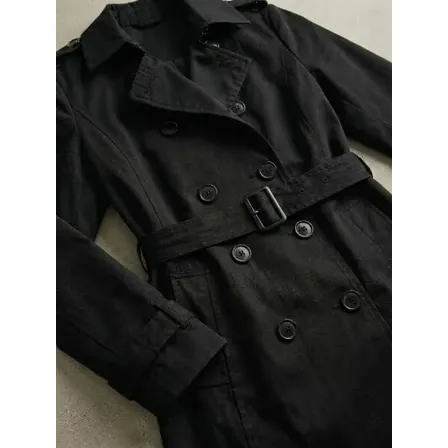 Casaco Sobretudo Feminino Trench Coat Clássico Acinturado Preto Gg