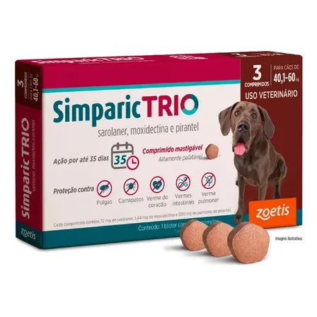 Simparic Trio 72mg Para Cães 40,1 A 60kg 3 Comprimidos