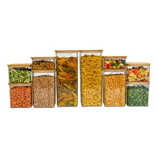Kit 10 Potes De AcrĂlico Com Tampa De Bambu HermĂ©ticos - TĂŒd Kit 10 Potes De AcrĂlico Com Tampa De Bambu HermĂ©ticos - TĂŒd