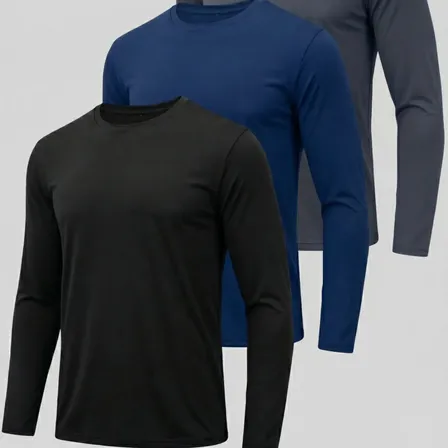 Kit 3 Camiseta Dry Fit Manga Longa Proteção Uv Segunda Pele Preto Azul-marinho Cinza-escuro M