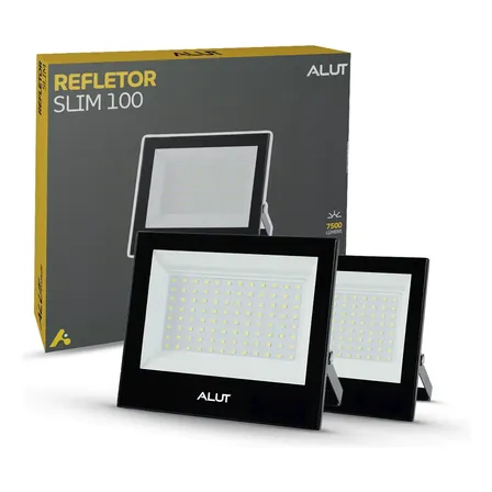 Kit 2 Refletor Led 100w 6500k Branco Frio A Prova D'água Alut Cod: Alut000701-2 Alut By Avant 127/220v Preto