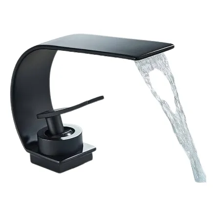 Mezcladora Luven Cascada Monocomando Lavamanos Negro Mate