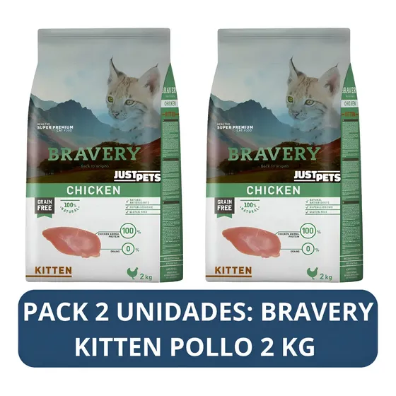 Alimento Braveryy Bravery Kitten Pollo 2 Kg - Pack 2 Unidades Para Gato De Temprana Edad Sabor Pollo Pack X 2 Unidades De 2 Kg | Cuotas sin interés