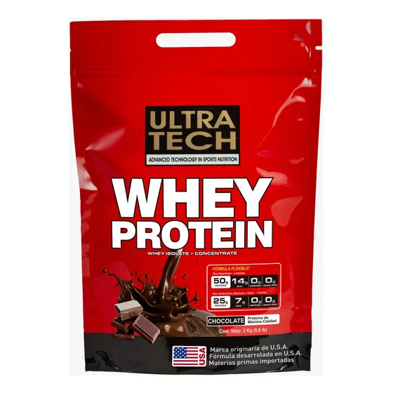 Whey Protein X 3 Kg Ultra Tech Proteina De Suero Alta Concentración Real Aporta Aminoácidos Bcca Y Glutamina