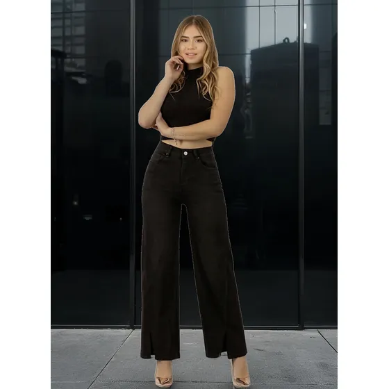 Jeans Palazzo Mujer Tiro Alto Full Elasticado