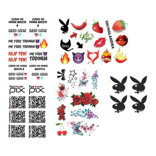 Kit Com 5 Cartelas Tatuagem Tatoo Temporária Intima Erótica Kit Com 5 Cartelas Tatuagem Tatoo Temporária Intima Erótica