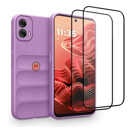 Kit Funda Para Motorola Moto Silicona Con Relieve Elevado Protección De Cámara + 2 Micas Protector De Pantalla 9d Bordes Negros