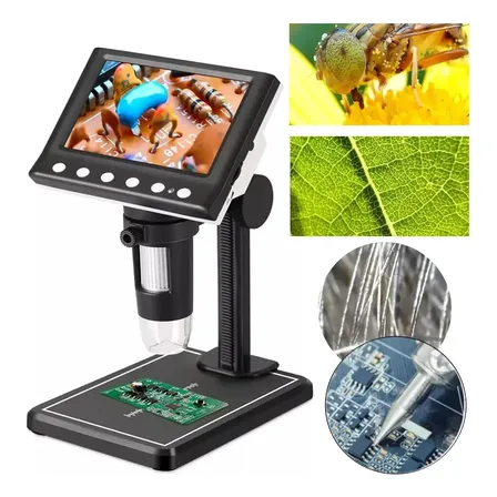 Microscópio Lcd 4.3 Hd 720p Usb Digital Portátil 1000x Cor Preto