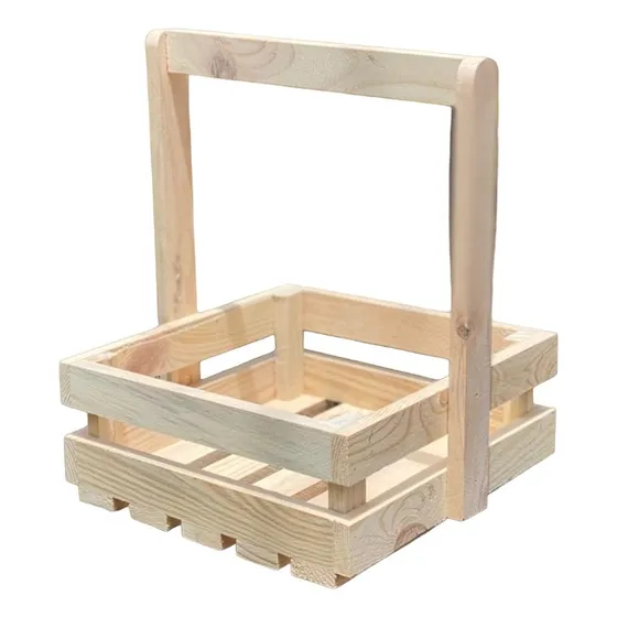 Caja Decorativa Canasta Madera Pino Regalo 25x25x8 Cm