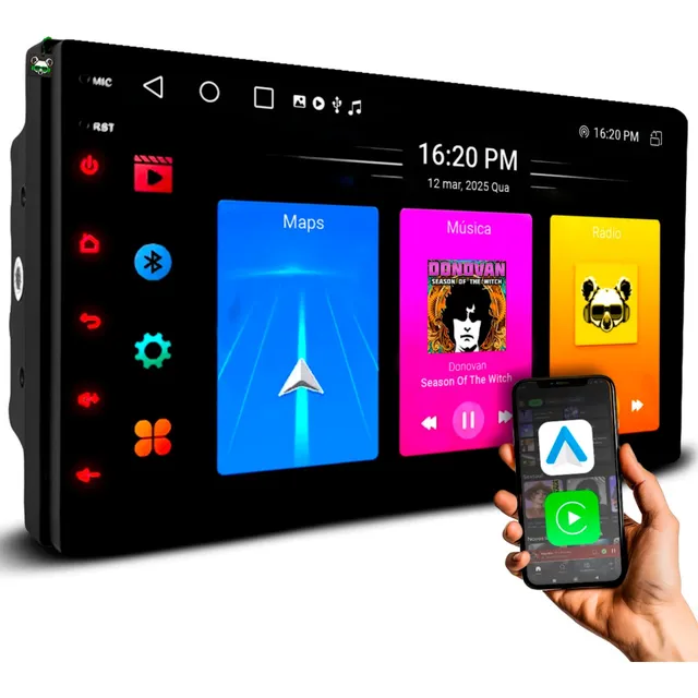 Multimídia Android Octacore 4gb 7 Pol Ips 2 Din C/ Carplay
