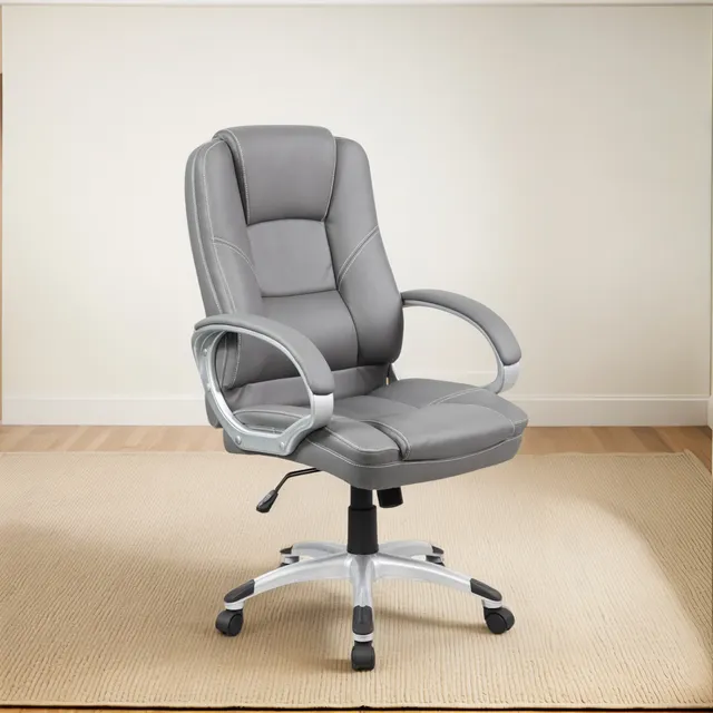 Silla De Oficina Gerencial En Cuero Color Gris