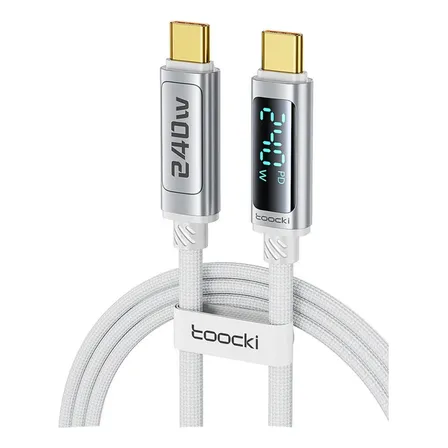 Cable Toocki Usb-c A Usb-c 240w Pd Carga Rápida Con Pantalla Led De Potencia White 1m
