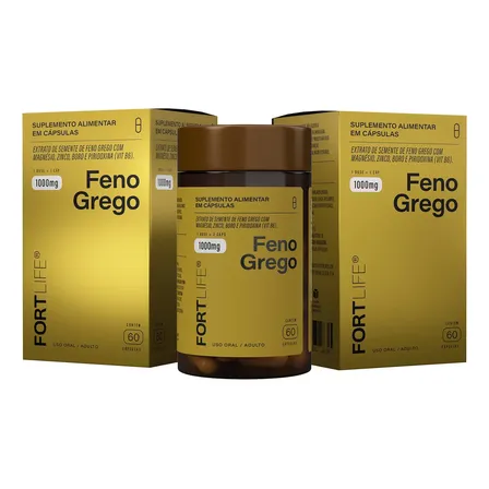 Kit 2 Und Feno Grego 1000mg 60 Cápsulas Fortlife Sem Sabor