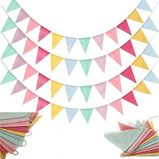 Set De 4 Banderines Tipo Lino Patio Color Decoración Boda