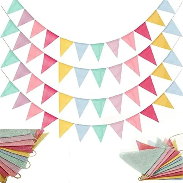 Set De 4 Banderines Tipo Lino Patio Color Decoración Boda