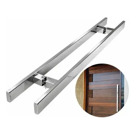 Puxador Inox 70cm Duplo Porta Madeira Vidro 50cm Entre Furos Inox Polido