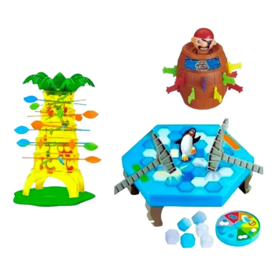 3 Jogos Infantil Barril Pirata Diversão Pula Macaco +pinguim