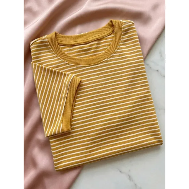 Blusa Feminina T-shirt Listrada Básica Social Manga Curta