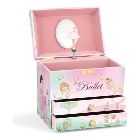 Caja De Música Para Niñas, Doble Cajón, Tema Ballet Rosa