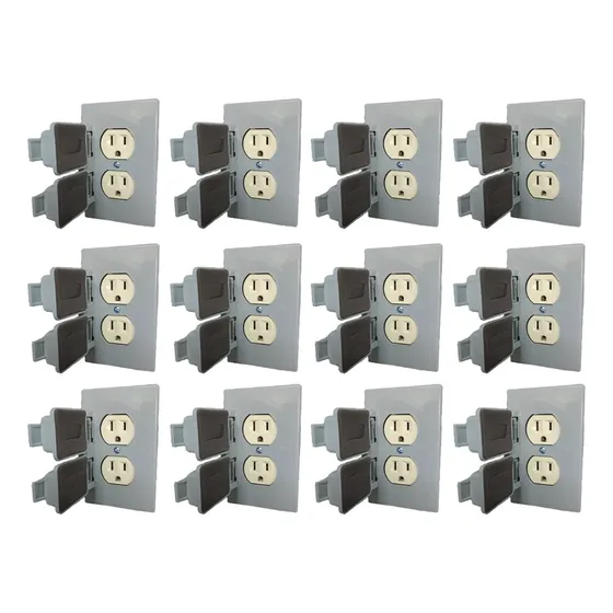 12 Pz Contacto Duplex Intemperie 15a 110v C/tapa P/ Exterior