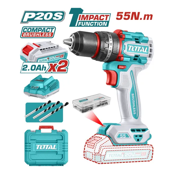 Taladro Percutor Atornillador 20v 55nm Total Tidli20558 Color Turquesa Frecuencia 50 60HZ