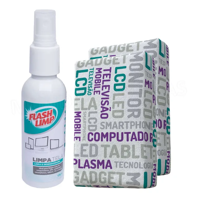 Kit Limpa Telas Tv Lcd Celular 120ml + 2 Esponjas Anti Risco