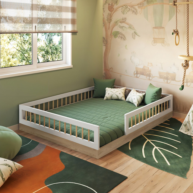 Cama Casal De Chão Infantil Montessoriana Menino Menina 195cm Com Grade De Proteção Aveiro... Cama Casal De Chão Infantil Montessoriana Menino Menina 195cm Com Grade De Proteção Aveiro...