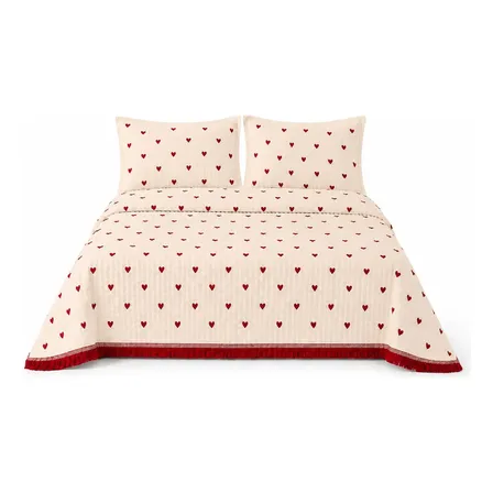Cobre Leito Colcha Cama Queen King Size 2.5x2.7mts Coração Palha Coração