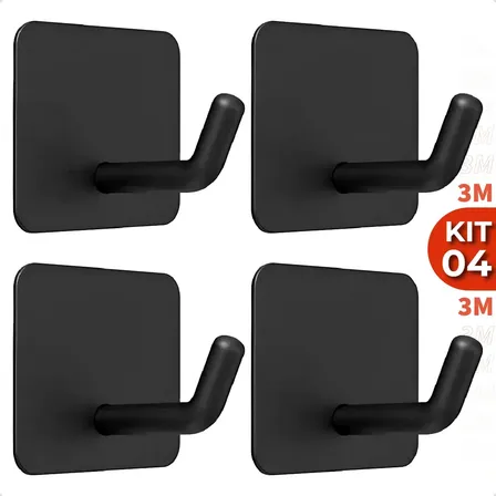 Kit 4 Ganchos Adesivos 3m Aço Inox Suporte Multiuso Para Pendurar Toalhas Roupas Chaves Banheiro Cozinha Cor Preto Marca Homeroarte