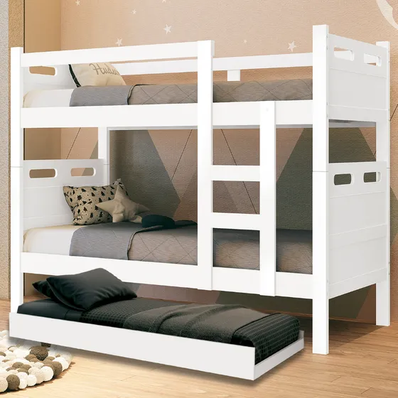 Beliche C/ Cama Auxiliar Jaspe Fênix Treliche Mdf Cor:branco