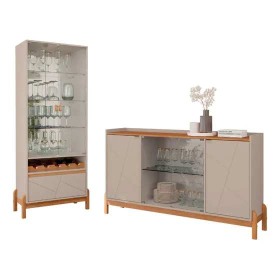 Buffet Aparador E Cristaleira Vidro Conjunto Sala De Jantar