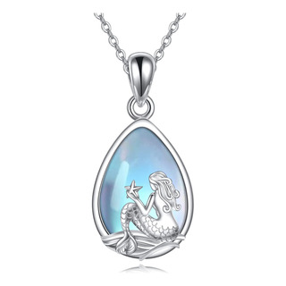 Jerwli Collar De Sirena De Plata De Ley Con Piedra Lunar Y C Jerwli Collar De Sirena De Plata De Ley Con Piedra Lunar Y C