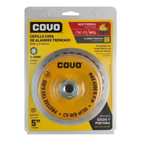 Cepillo Copa De Alambre Trenzado 5 PLG Multi Rosca 5/8 M14