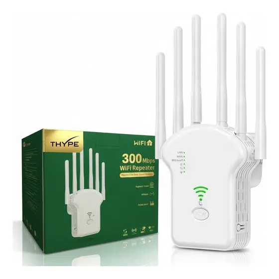 Repetidor E Roteador Wi-fi 2.4 Ghz Com 6 Antenas 300 Mbps Thype Branco