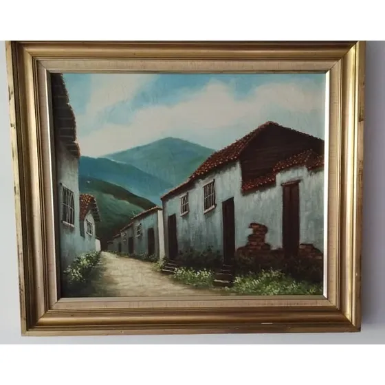 Cuadro Decorativo En Óleo Mostrando Calle Andina