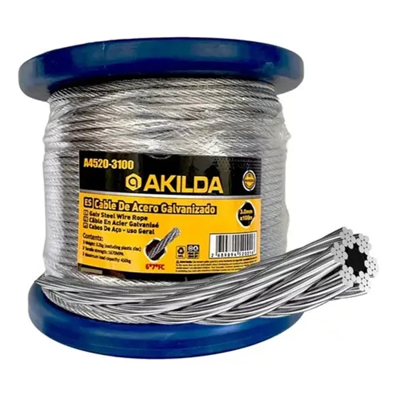 Piola Cable De Acero Galvanizado 3mm 100 Metros 6x7xfc