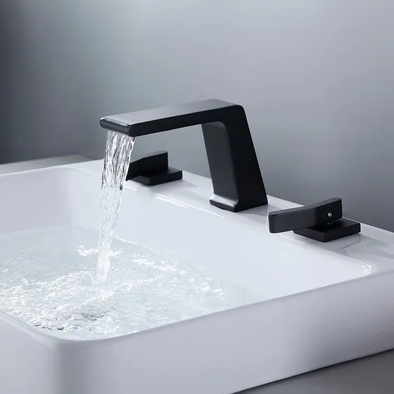 Grifo Para Fregadero Baño Negro Mate Contemporaneo 3 Agujero
