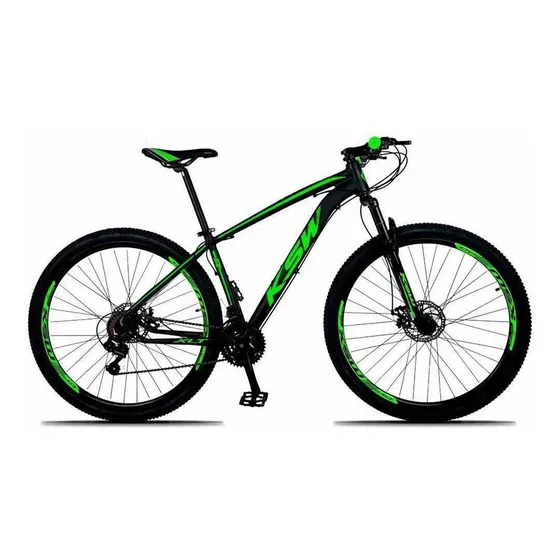 Bicicleta Aro 29 Ksw Xlt 2019 Alum Câmbios Shimano 24v Disco Cor Preto/Verde Tamanho do quadro 17