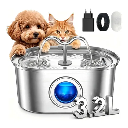Bebedouro Automático Inox 3,2l Com Filtro Para Gatos E Cães 127/220v. Prateado