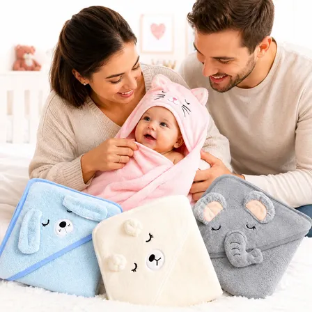 Toalha Banho Bebê Infantil Com Capuz Macia Manta Bichinhos Cinza-elefantinho