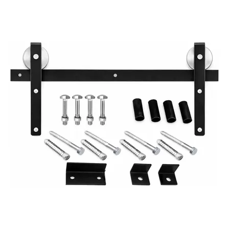 Kit Puerta Granero Corrediza Riel 1.50 Metros Hierro Negro