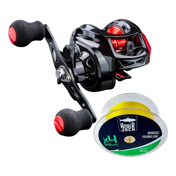 Reel Rotativo Baitcast Amberjack 14 Rul 8kg + Multifilamento